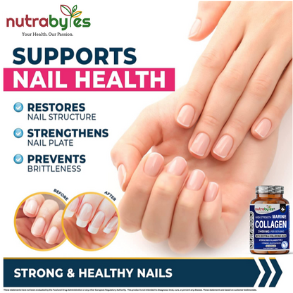 High Strength Marine Collagen Capsules 2400mg | with Vitamin C, Hyaluronic Acid & Biotin | 120 Capsules
