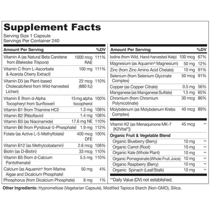 Multivitamínico para hombres NATURELO – Multivitamínico diario para hombres con alimentos integrales orgánicos y nutrientes de alta absorción | Sin OGM, 240 cápsulas vegetales