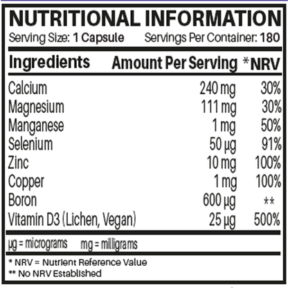 Complejo de Magnesio, Calcio, Zinc y Vitamina D3 | Apoyo Inmunológico Avanzado | 180 Cápsulas Veganas