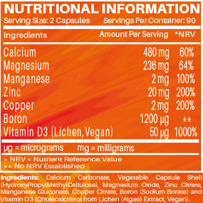 Vegan Vitamin D3 2000 IU | with Calcium, Magnesium, Zinc & Copper | 180 Capsules | 3-Month Supply