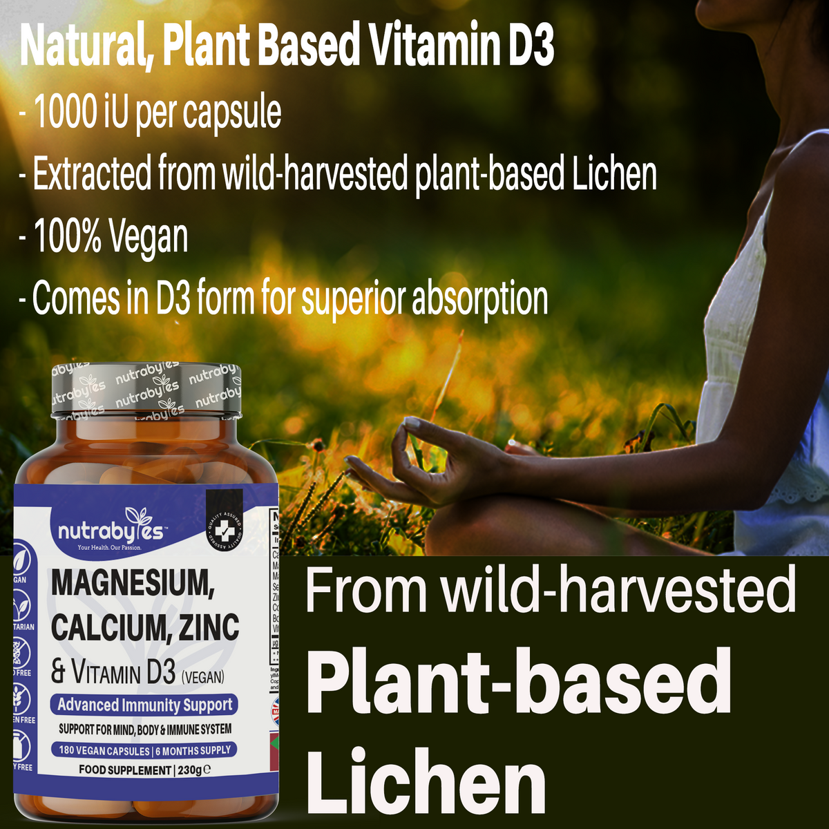 Complejo de Magnesio, Calcio, Zinc y Vitamina D3 | Apoyo Inmunológico Avanzado | 180 Cápsulas Veganas