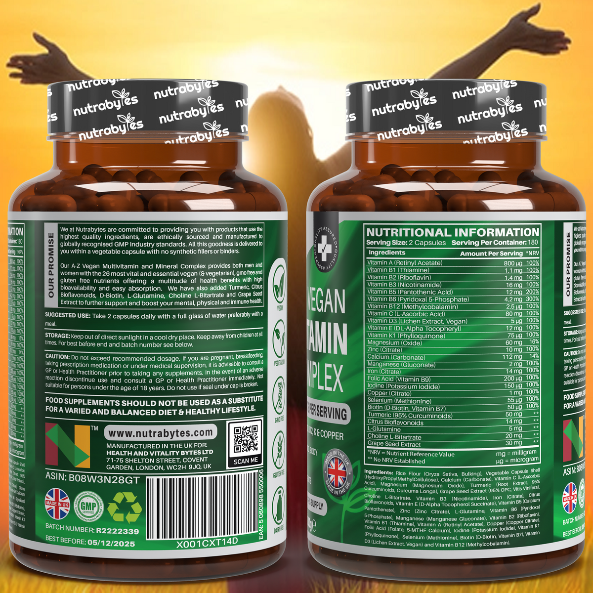 Vegan A-Z Multivitamin & Mineral Complex | 26 Nutrients | 360 Capsules | 6-Month Supply