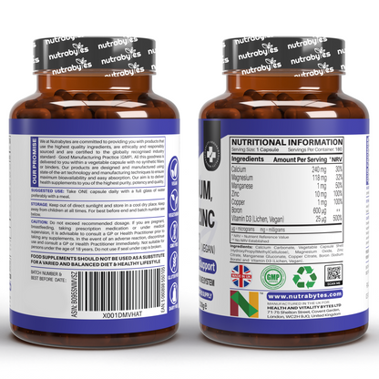 Complejo de Magnesio, Calcio, Zinc y Vitamina D3 | Apoyo Inmunológico Avanzado | 180 Cápsulas Veganas