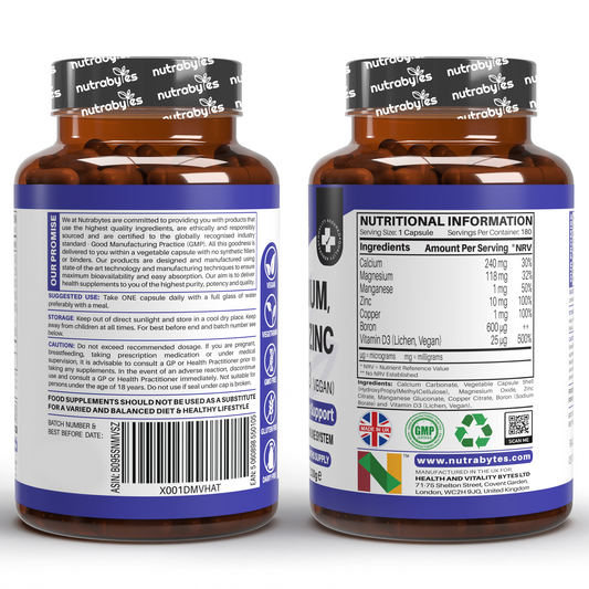 Magnesium, Calcium, Zinc & Vitamin D3 Complex | Advanced Immunity Support | 180 Vegan Capsules