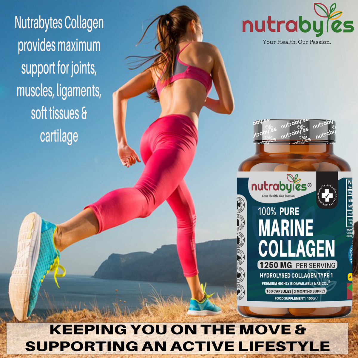Cápsulas de Colágeno Marino Puro 1250mg | 180 Cápsulas | Suministro para 3 Meses