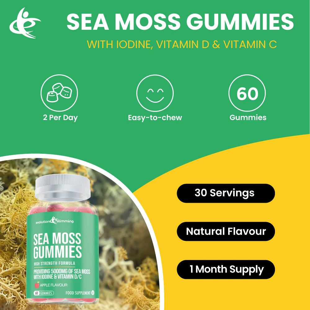 Gomitas de musgo marino con yodo, vitamina C y vitamina D - Antiinflamatorio y apoyo inmunológico