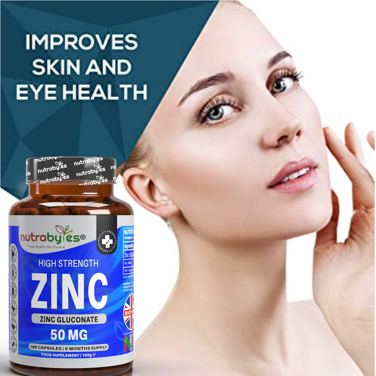 Gluconato de Zinc 50mg | Máxima Potencia | 180 Cápsulas Veganas | Suministro para 6 Meses