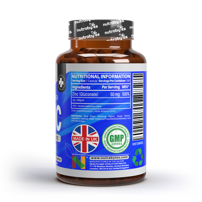 Gluconato de Zinc 50mg | Máxima Potencia | 180 Cápsulas Veganas | Suministro para 6 Meses