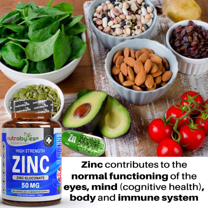 Gluconato de Zinc 50mg | Máxima Potencia | 180 Cápsulas Veganas | Suministro para 6 Meses