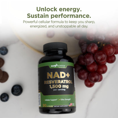 Gade Nutrition NAD+ con Resveratrol – Envejecimiento saludable y antioxidante | Hecho en EE. UU.
