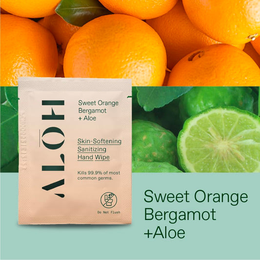 Toallitas desinfectantes suavizantes para manos ALŌH – Naranja dulce Bergamota, caja de 500 unidades