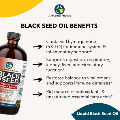 Amazing Herbs Egyptian Black Seed Oil - Gluten Free, Non-GMO, Cold-Pressed Nigella Sativa 16 oz - Calm Era
