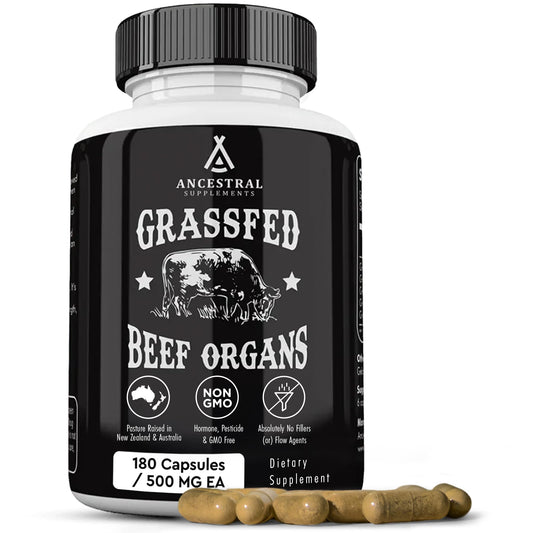 Ancestral Supplements Órganos de Res Alimentado con Pasto 180 cápsulas | Mezcla de 5 Órganos