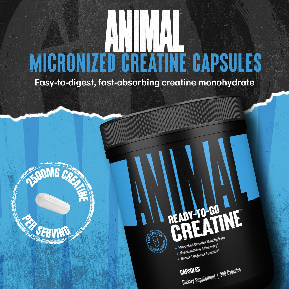 Animal Micronized Creatine Monohydrate Capsules | 300 Caps - Calm Era
