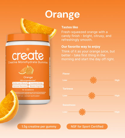 Gomitas de Monohidrato de Creatina 1.5g | Veganas Anti-derretimiento Naranja