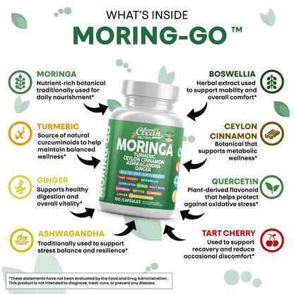 Clean Nutra Moring-Go Cápsulas de Moringa y Cúrcuma 13 en 1