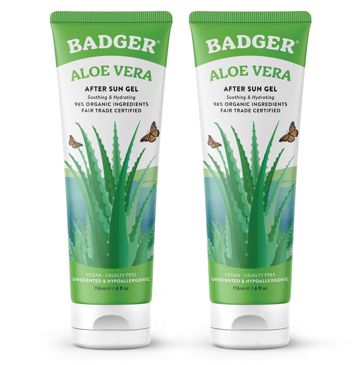 Badger Organic Aloe Vera Gel 96% — Unscented, Face & Body, 2 x 4fl oz - Calm Era