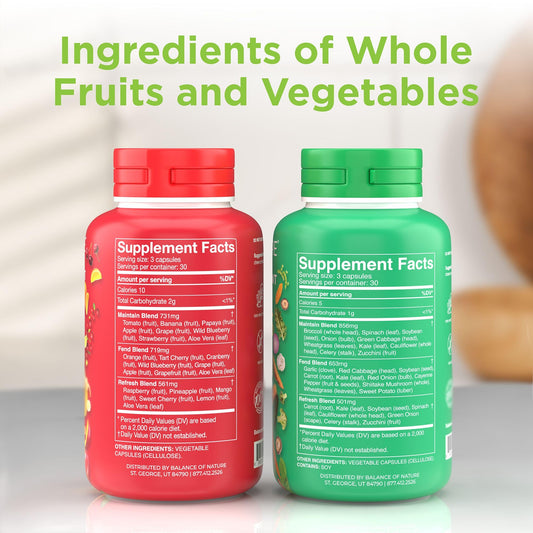 Balance of Nature Fruits & Veggies Supplements – 90 Fruits & 90 Veggies Capsules Set - Calm Era
