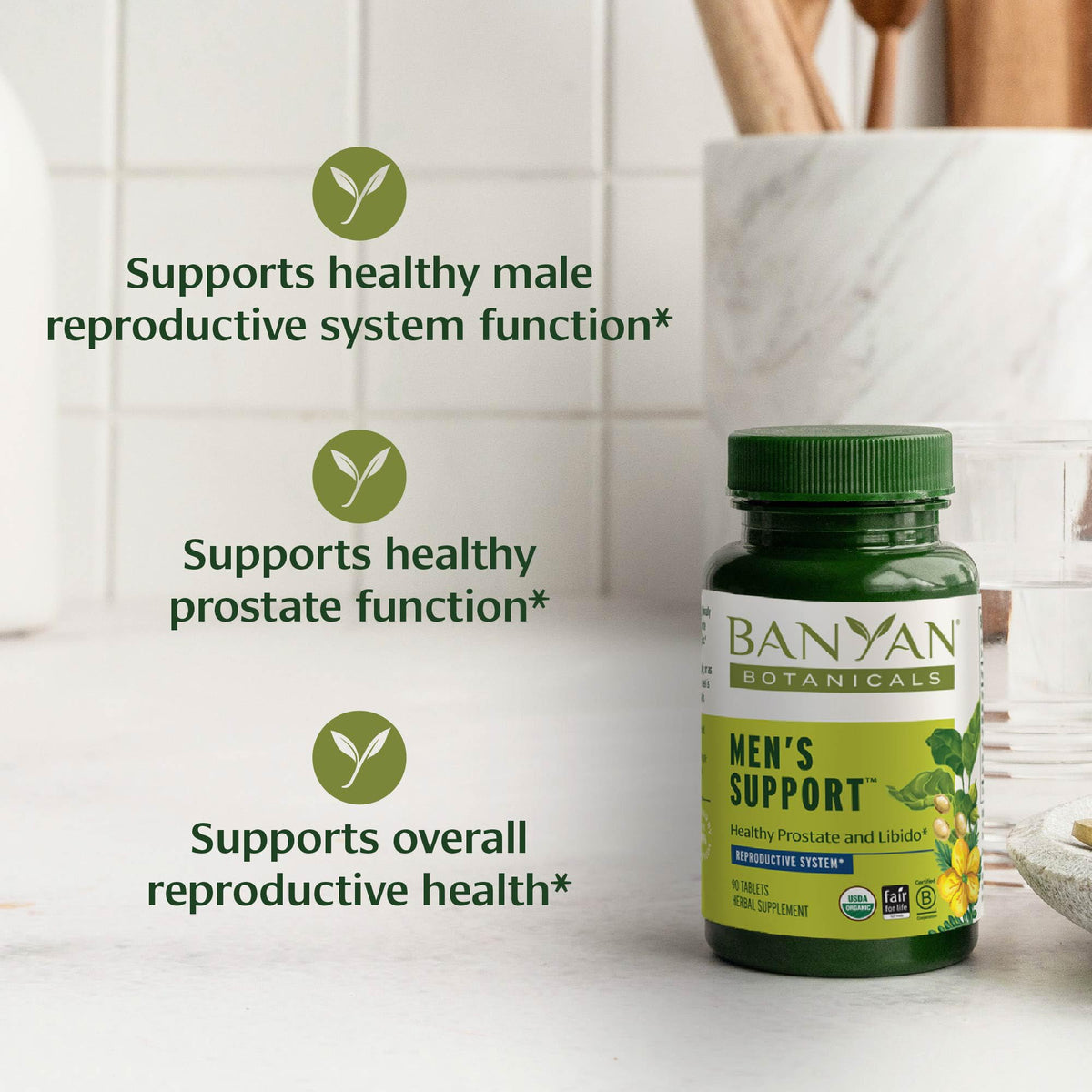 Banyan Botanicals Tabletas de apoyo para hombres – Ashwagandha, Gokshura y Mucuna, 90 tabletas