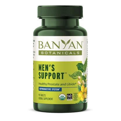 Bottle of Banyan Botanicals Men's Support supplement on a white background