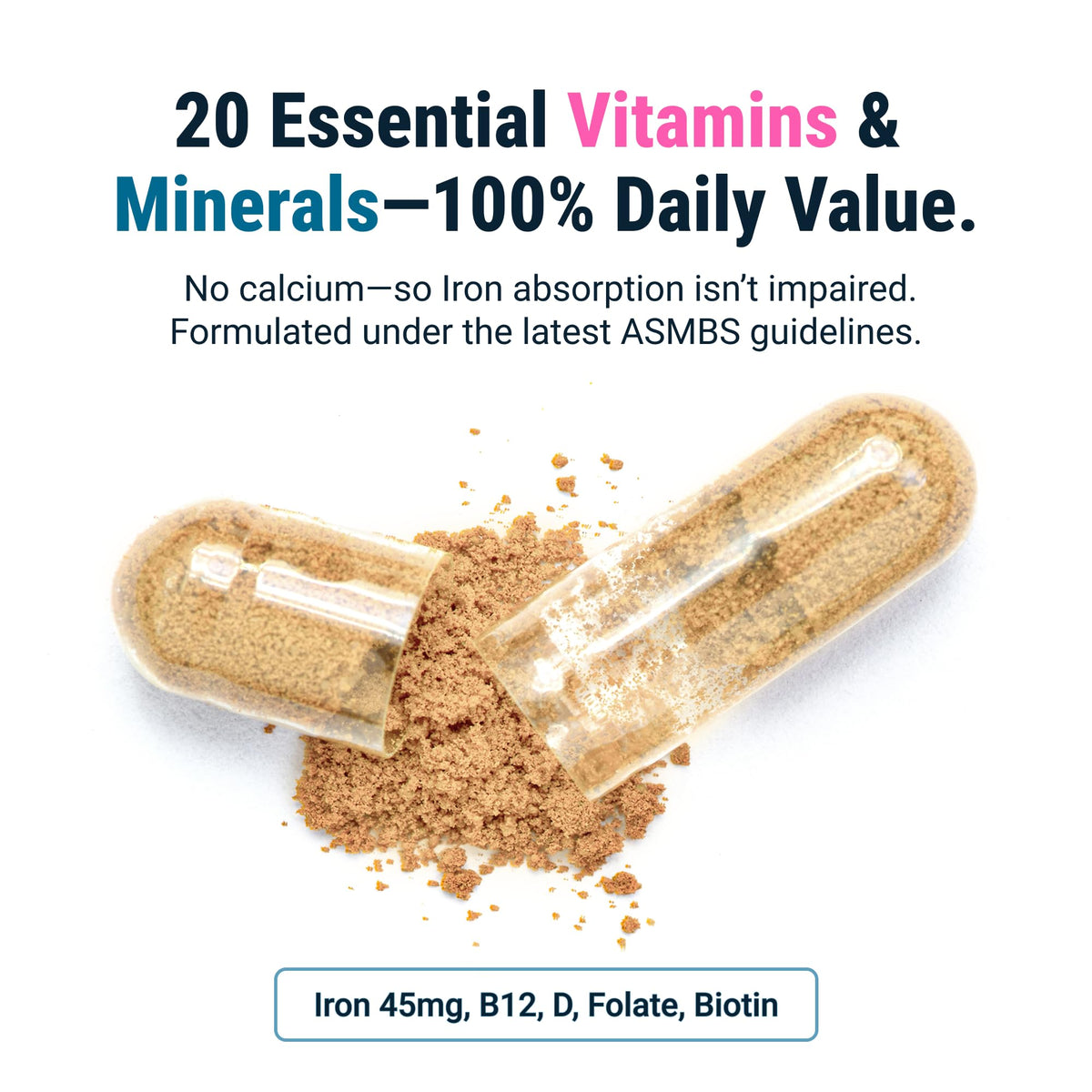 BariatricPal Multivitamin ONE – 1 Daily Capsule with 45 mg Iron | 90 Count - Calm Era
