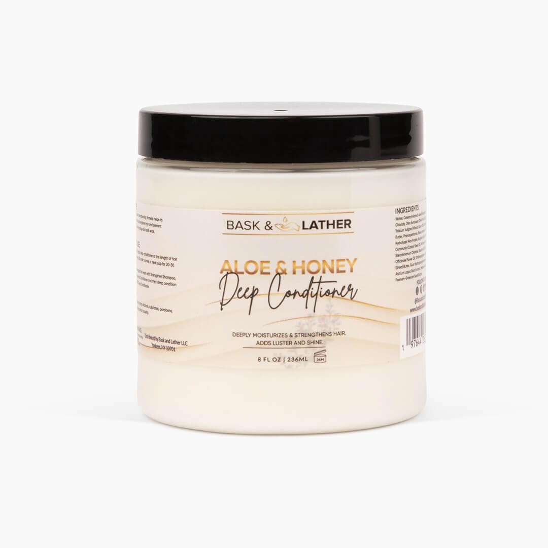 BASK & LATHER Mascarilla capilar acondicionadora profunda de aloe y miel — 8oz