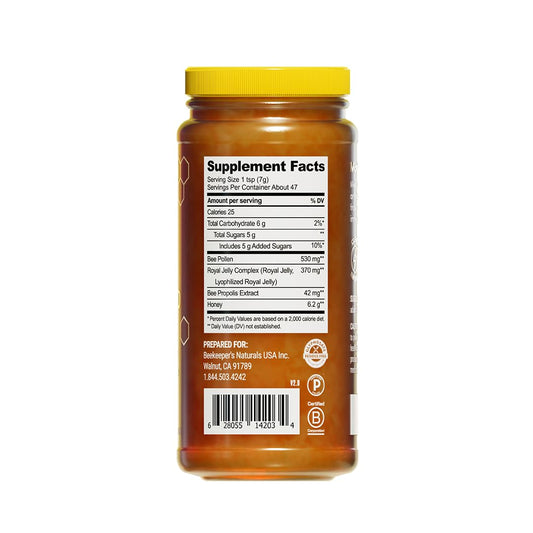 Miel Superfood de Beekeeper's Naturals – Polen de Abeja, Jalea Real y Propóleo 11.6oz