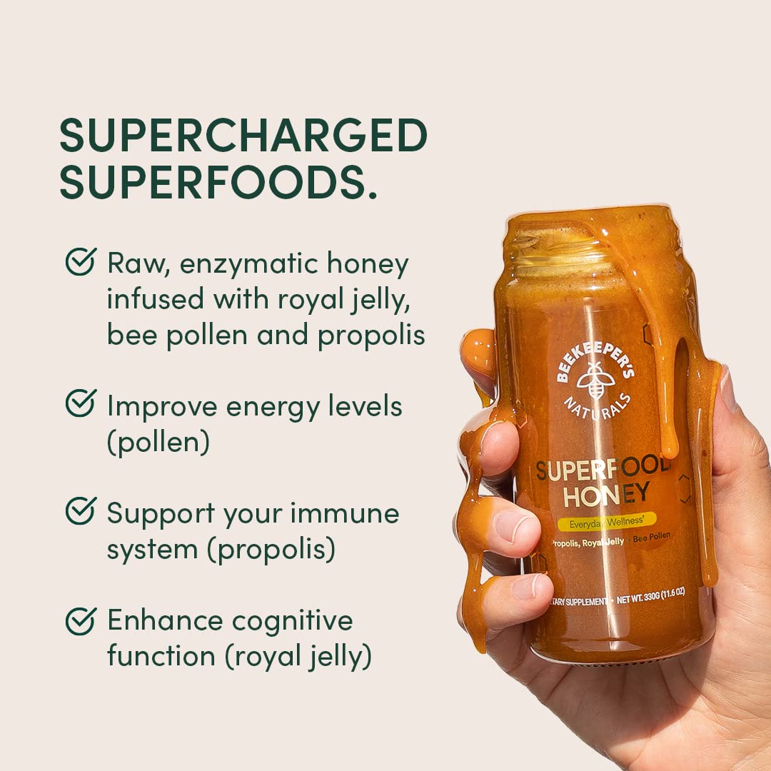 Miel Superfood de Beekeeper's Naturals – Polen de Abeja, Jalea Real y Propóleo 11.6oz