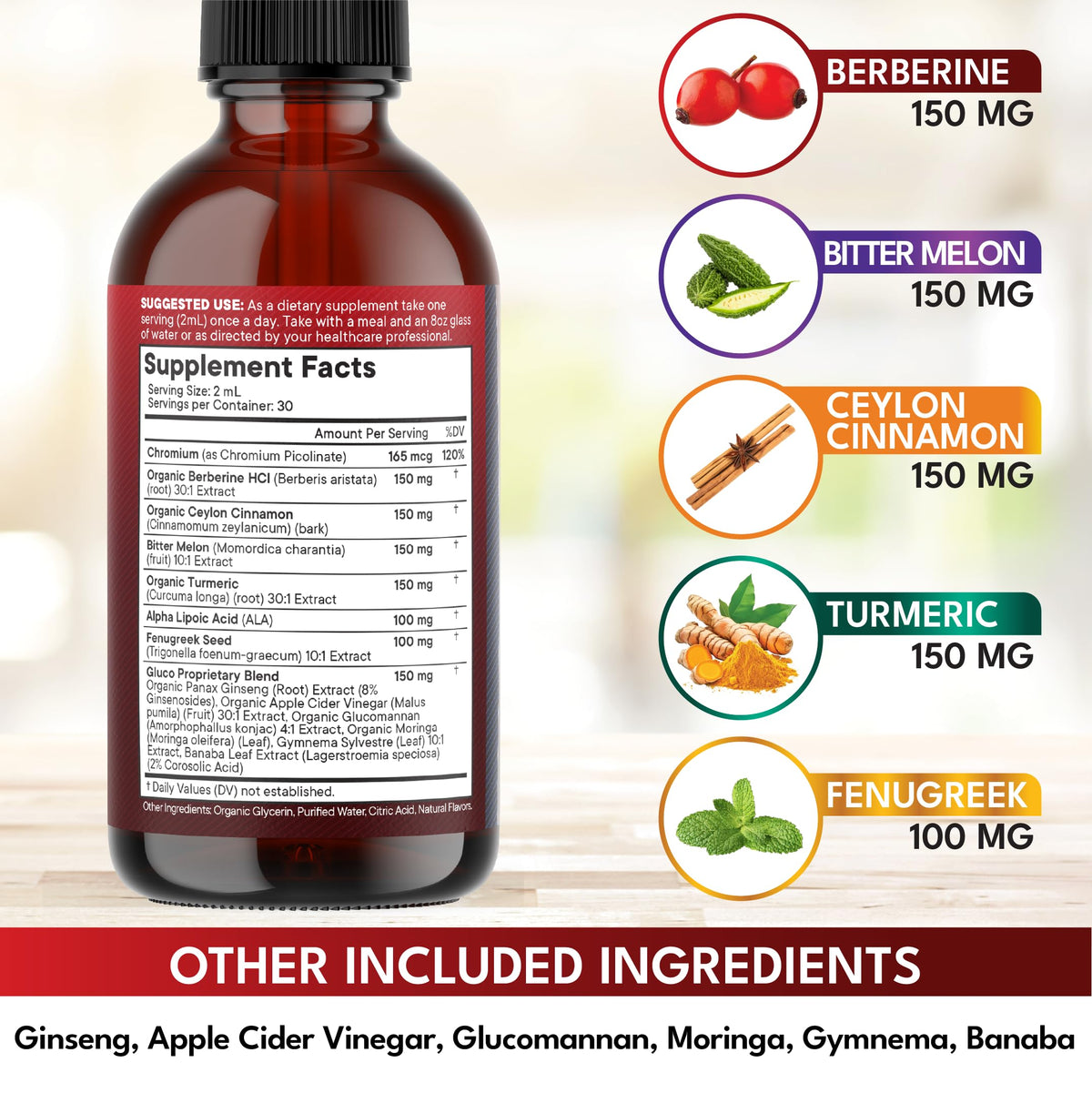 Gotas Líquidas de Berberina y Canela de Ceylán con Moringa y Ginseng 4oz