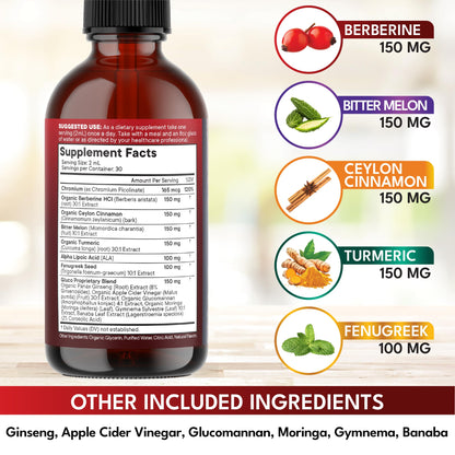 Gotas Líquidas de Berberina y Canela de Ceylán con Moringa y Ginseng 4oz