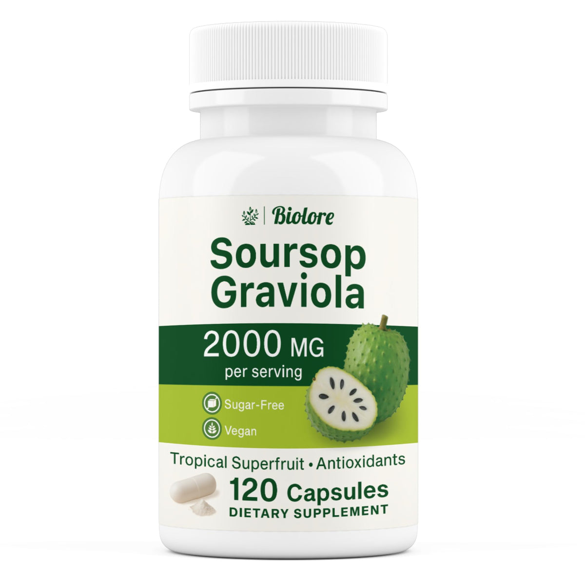 Biolore Pure Soursop Graviola Capsules — 120 Count, 60-Day Supply - Calm Era