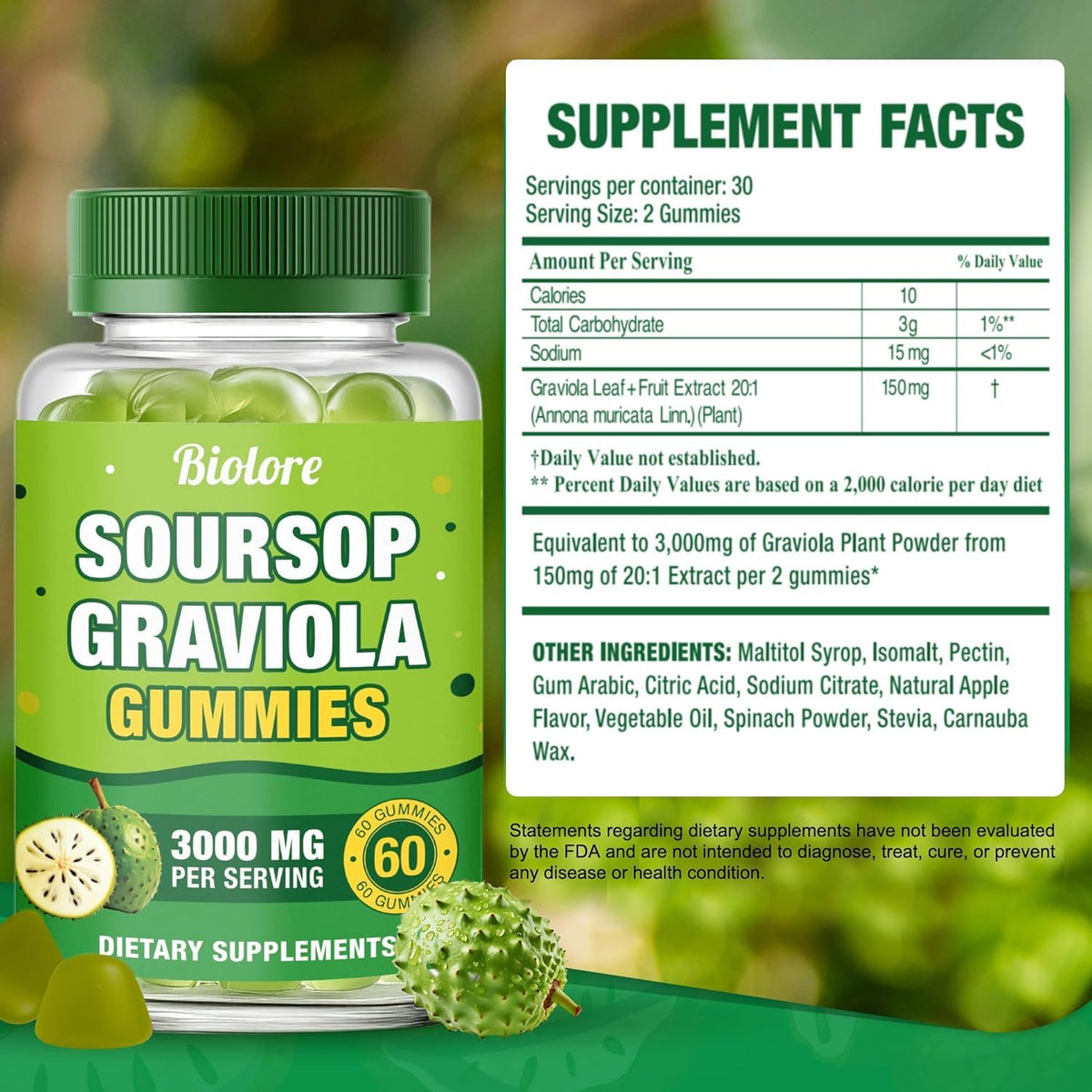 Biolore Soursop Graviola Gummies — 30-Day Supply, Sugar-Free, Vegan - Calm Era