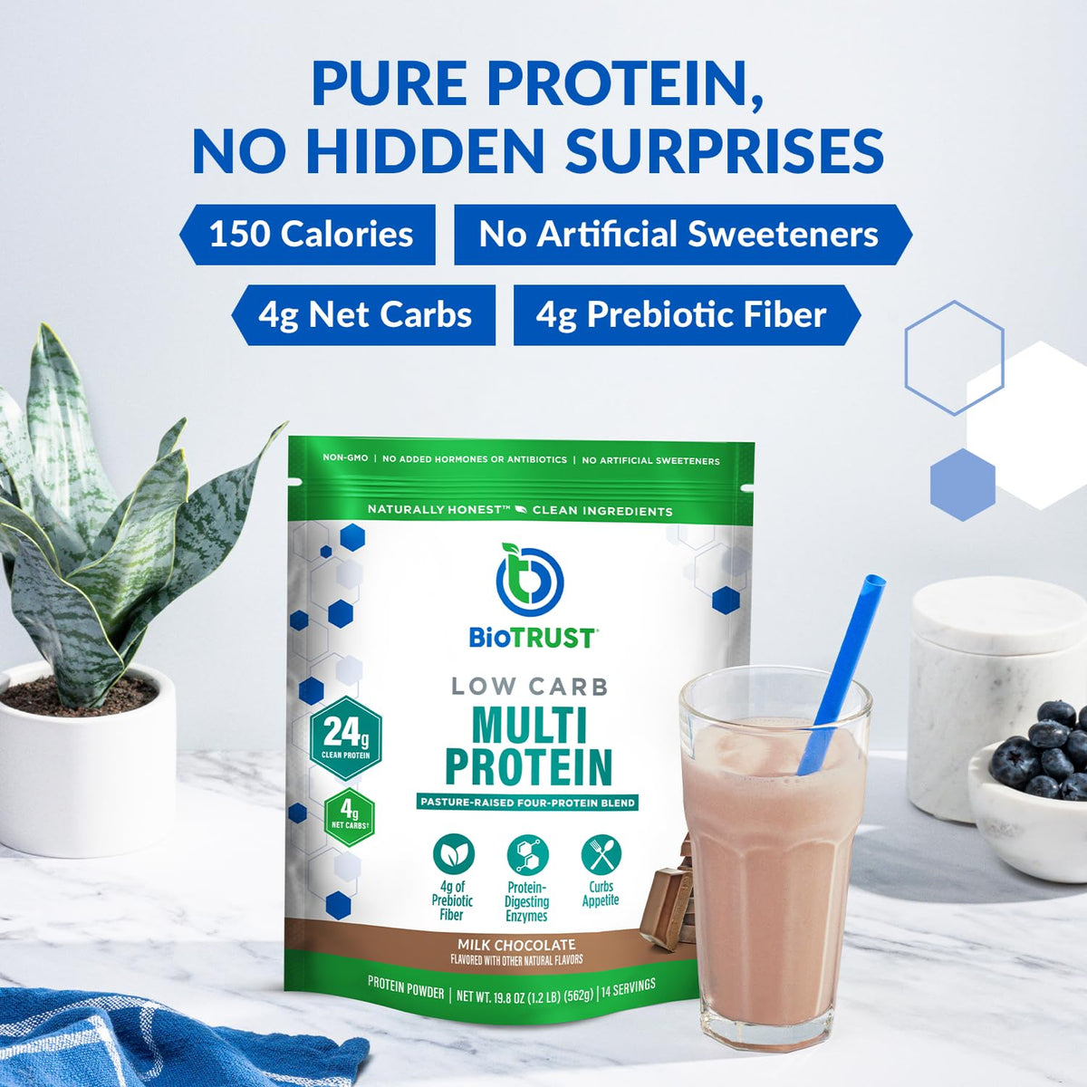BioTrust Proteína en Polvo Baja en Carbohidratos – Suero y Caseína de Vacas Alimentadas con Pasto, Chocolate | Paquete de 3