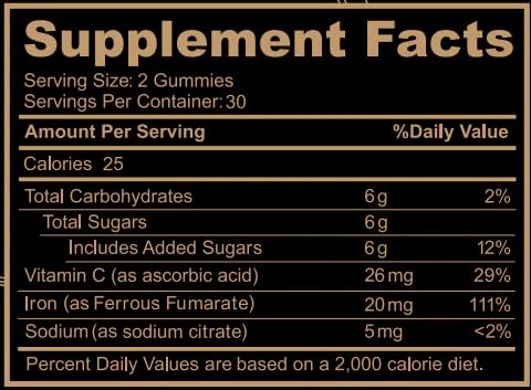 Black Girl Vitamins Iron Gummies 20mg – Supports Iron Deficiency & Anaemia | Gluten-Free, Gelatin-Free | Grape | 60 Count