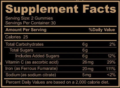 Black Girl Vitamins Iron Gummies 20mg – Supports Iron Deficiency & Anaemia | Gluten-Free, Gelatin-Free | Grape | 60 Count