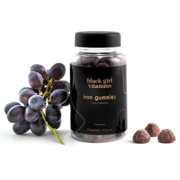 Black Girl Vitamins Iron Gummies 20mg – Supports Iron Deficiency & Anaemia | Gluten-Free, Gelatin-Free | Grape | 60 Count
