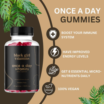 Black Girl Vitamins Gomitas multivitamínicas para mujer una vez al día – Apoyo inmunológico