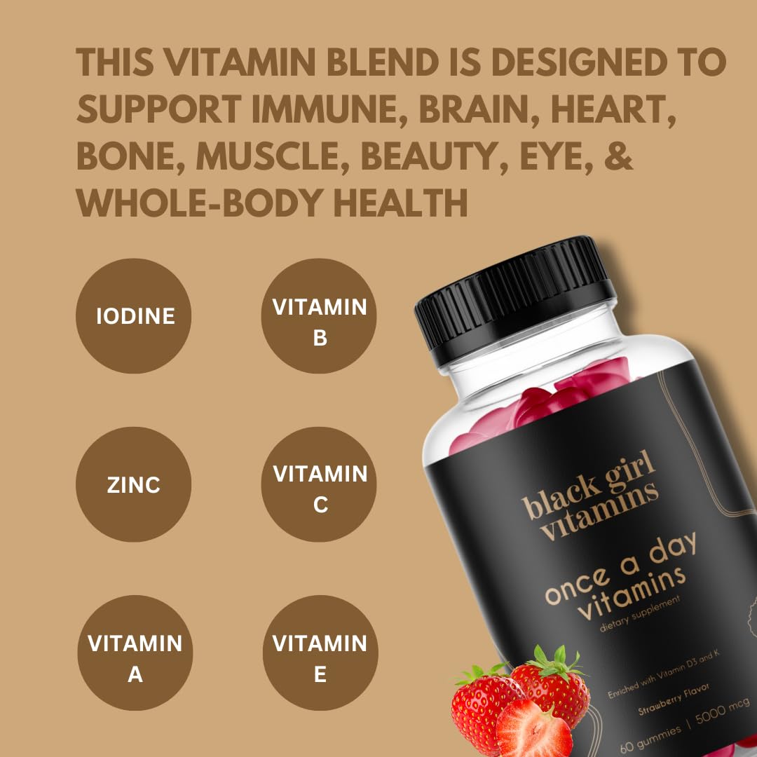 Black Girl Vitamins Gomitas multivitamínicas para mujer una vez al día – Apoyo inmunológico