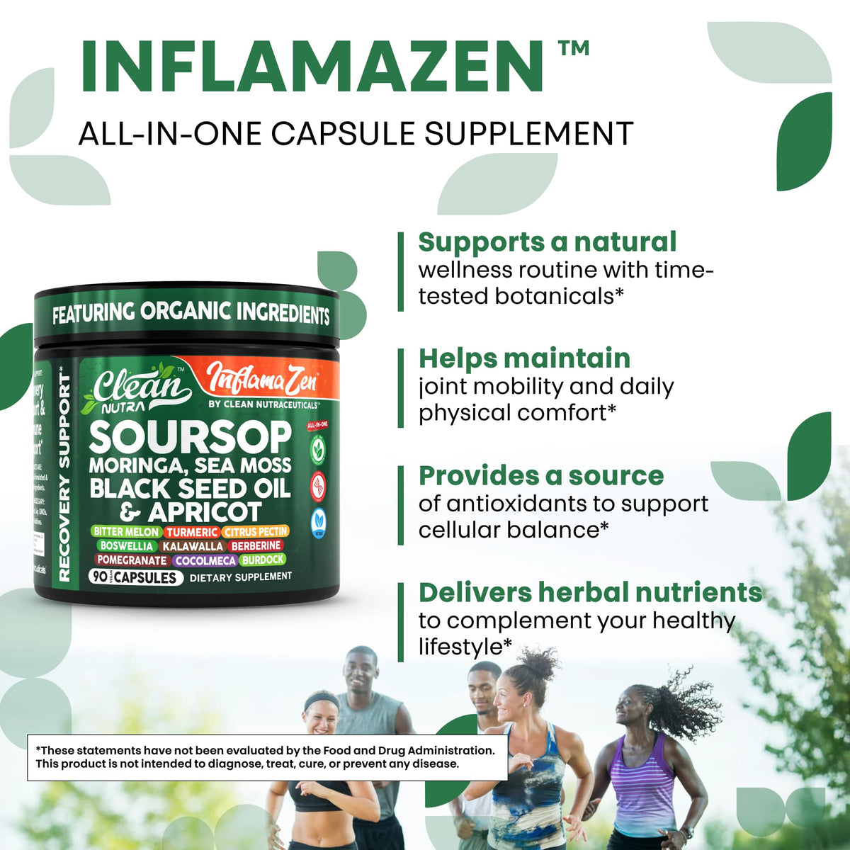 Clean Nutra Suplemento de Guanábana con Moringa, Musgo Marino y Berberina 90 cápsulas