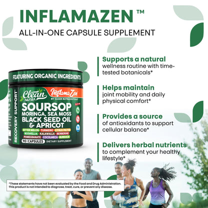 Clean Nutra Suplemento de Guanábana con Moringa, Musgo Marino y Berberina 90 cápsulas