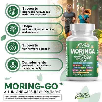 Clean Nutra Moring-Go Cápsulas de Moringa y Cúrcuma 13 en 1