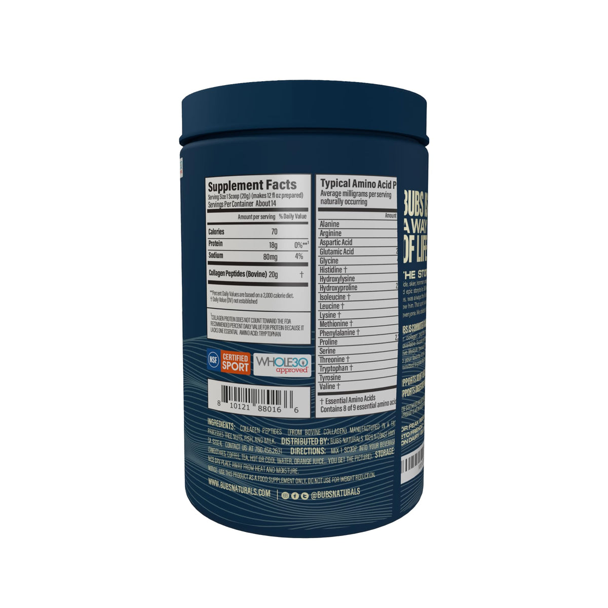 BUBS Naturals Grass-Fed Collagen Peptides — Unflavoured, 10oz