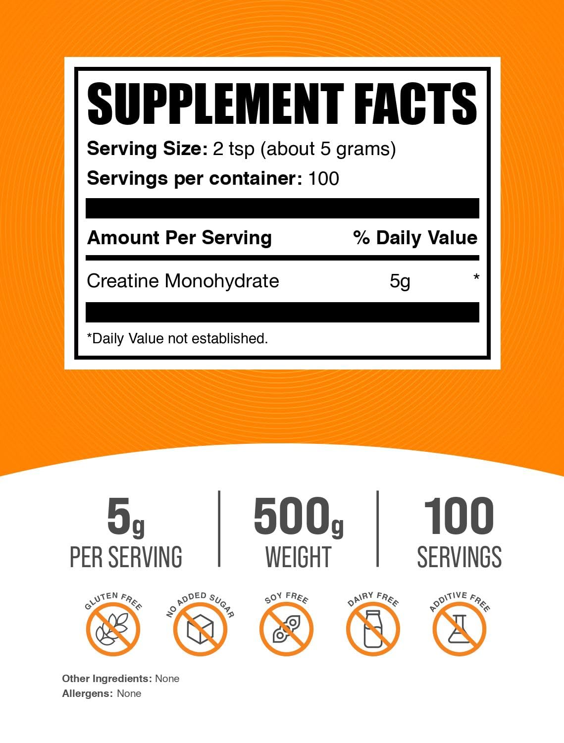 BulkSupplements Creatina Monohidratada en Polvo – Micronizada, Sin Sabor | 500g