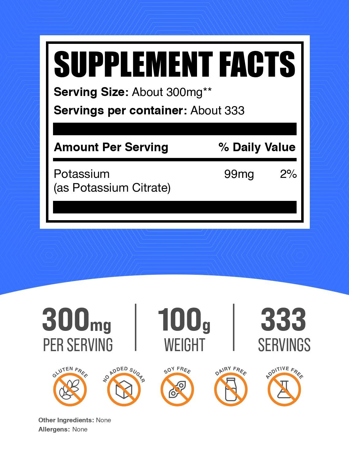 Polvo de citrato de potasio BulkSupplements 100g