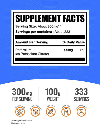 Polvo de citrato de potasio BulkSupplements 100g