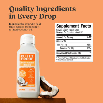 Aceite C8 MCT Brain Octane de Coco Bulletproof (16 oz x 3) – Energía cetogénica premium para la mente y el cuerpo