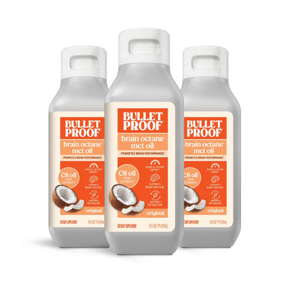 Aceite C8 MCT Brain Octane de Coco Bulletproof (16 oz x 3) – Energía cetogénica premium para la mente y el cuerpo