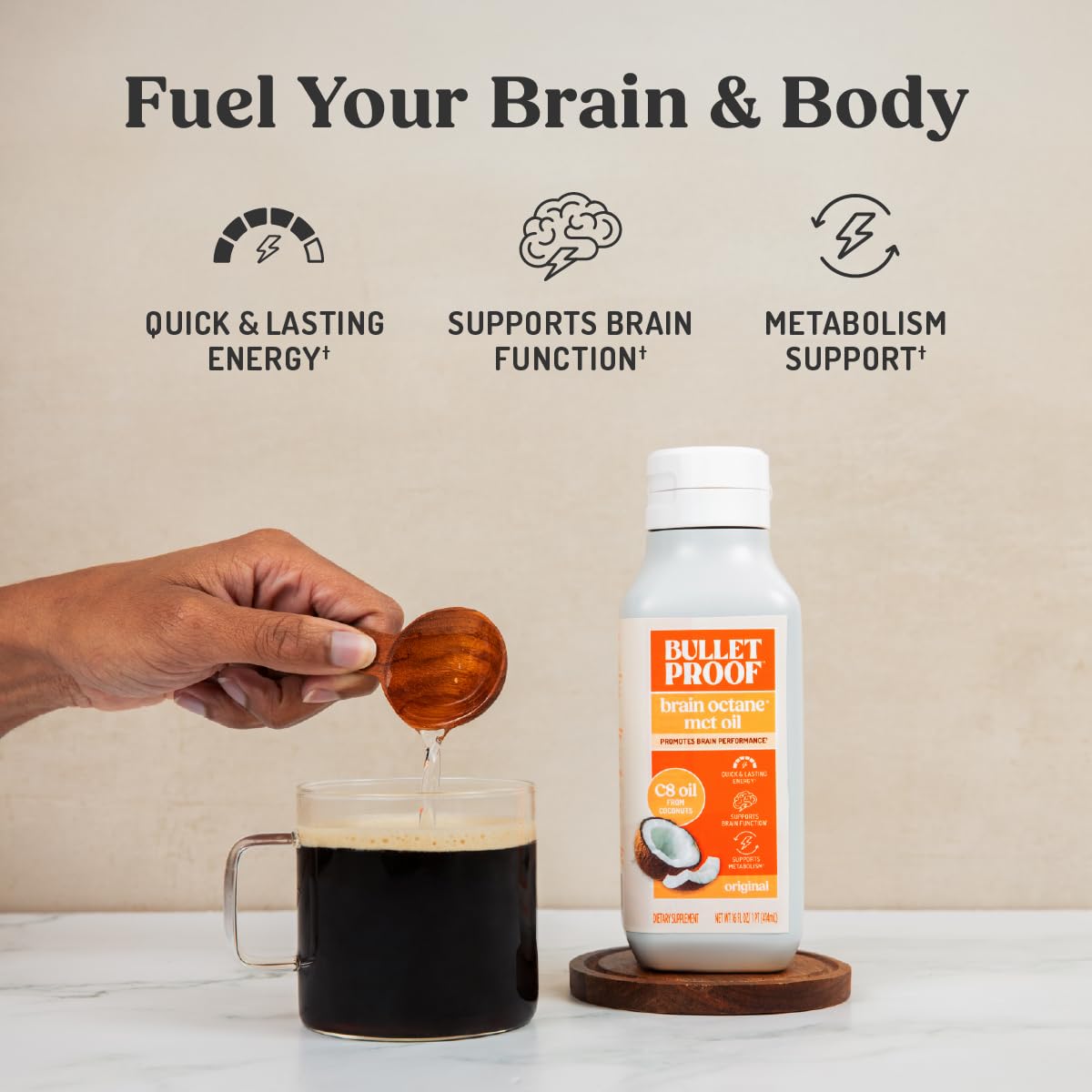 Bulletproof Coconut Brain Octane C8 MCT Oil (16 oz x 3) – Premium Ketogenic Energy for Brain & Body - Calm Era