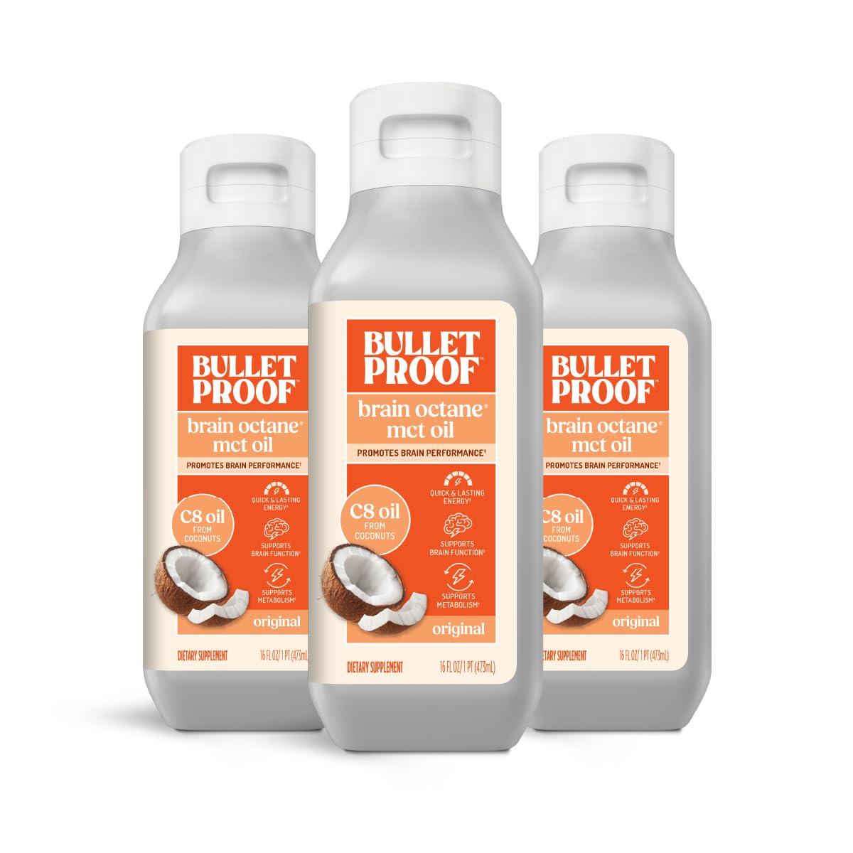 Bulletproof Coconut Brain Octane C8 MCT Oil (16 oz x 3) – Premium Ketogenic Energy for Brain & Body - Calm Era
