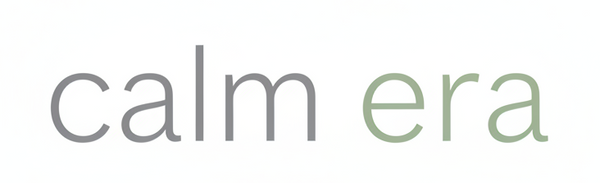The text 'calm era' in a thin sans-serif font, with 'calm' in gray and 'era' in muted sage green, on a plain white background.